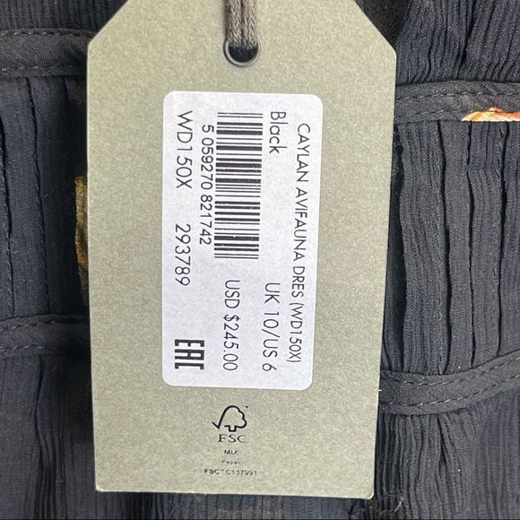 All Saints Caylan Avifauna Dress Black Floral Short Sheer Ruffle Collar Logo - Picture 11 of 14